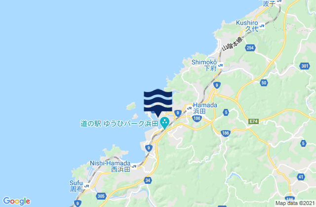 Mapa da tábua de marés em Hamada (Hampton), Japan