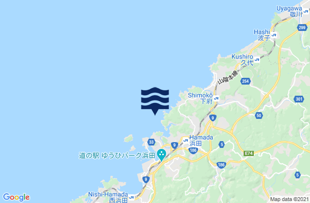Mapa da tábua de marés em Hamada Ko (Tono Ura entrance), Japan