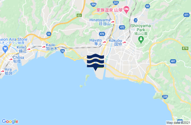 Mapa da tábua de marés em Hamanoichi, Japan