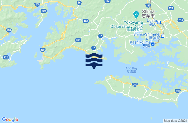 Mapa da tábua de marés em Hamashima Ago Wan, Japan