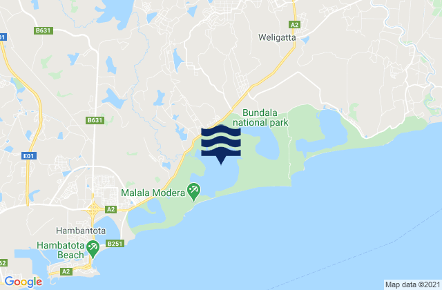Mapa da tábua de marés em Hambantota District, Sri Lanka