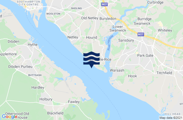 Mapa da tábua de marés em Hamble-le-Rice, United Kingdom