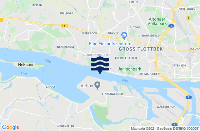 Mapa da tábua de marés em Hamburg, Denmark