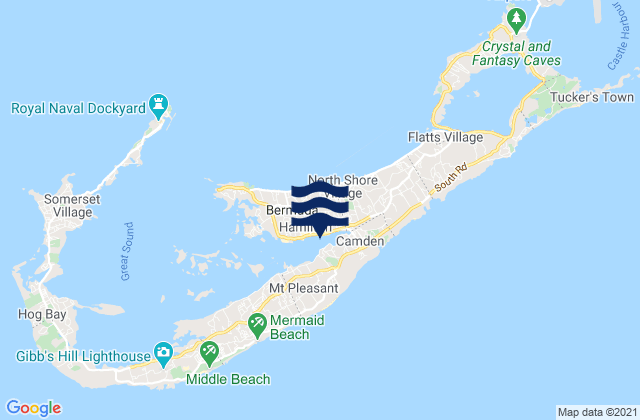 Mapa da tábua de marés em Hamilton City, Bermuda