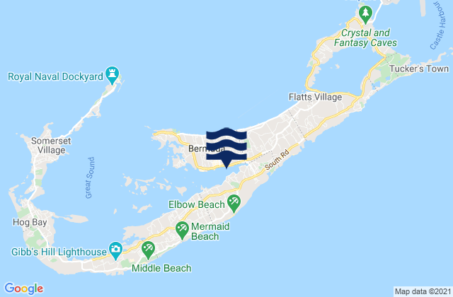 Mapa da tábua de marés em Hamilton, Bermuda