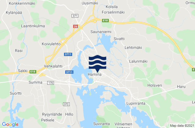 Mapa da tábua de marés em Hamina, Finland