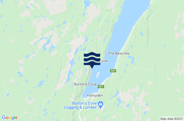 Mapa da tábua de marés em Hampden, Canada