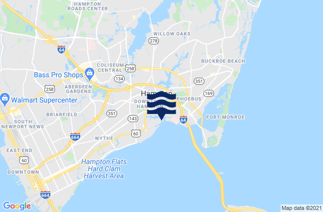 Mapa da tábua de marés em Hampton, United States