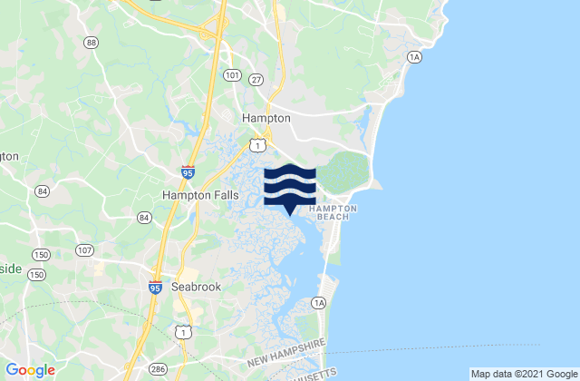 Mapa da tábua de marés em Hampton Falls, United States