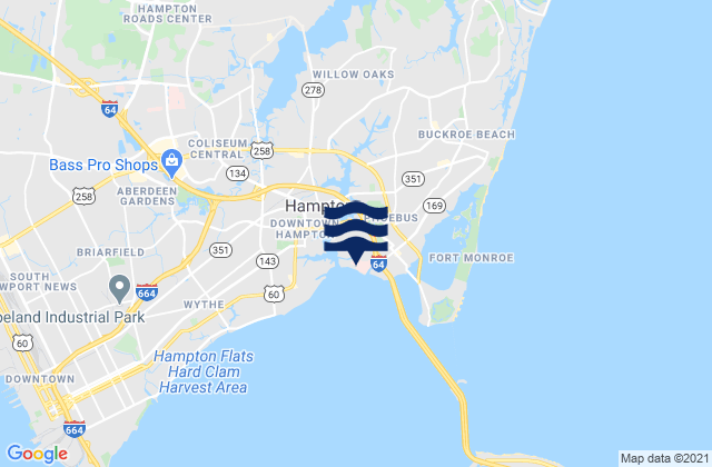 Mapa da tábua de marés em Hampton River, United States