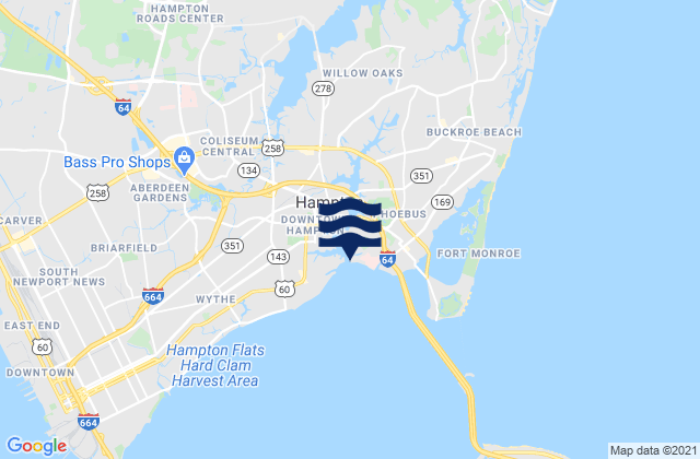 Mapa da tábua de marés em Hampton River entrance, United States