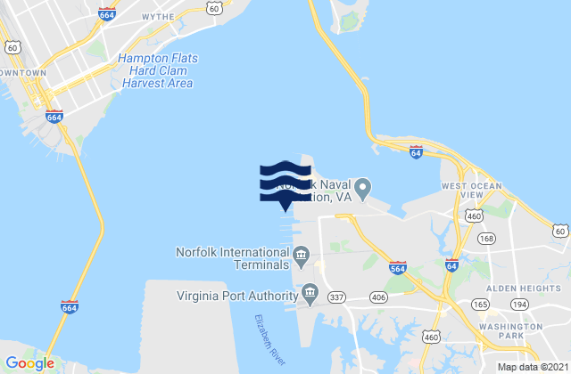 Mapa da tábua de marés em Hampton Roads (sewells Point), United States