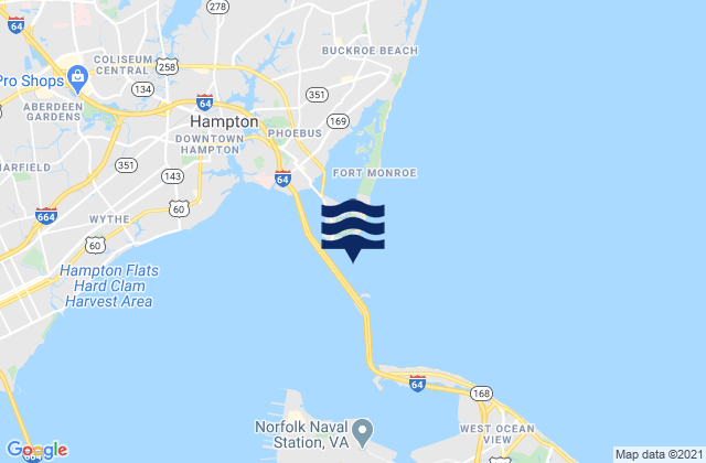 Mapa da tábua de marés em Hampton Roads entrance midchannel, United States