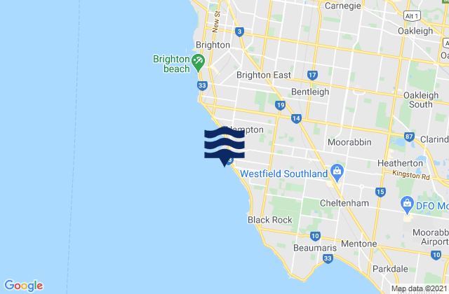 Mapa da tábua de marés em Hampton, Australia