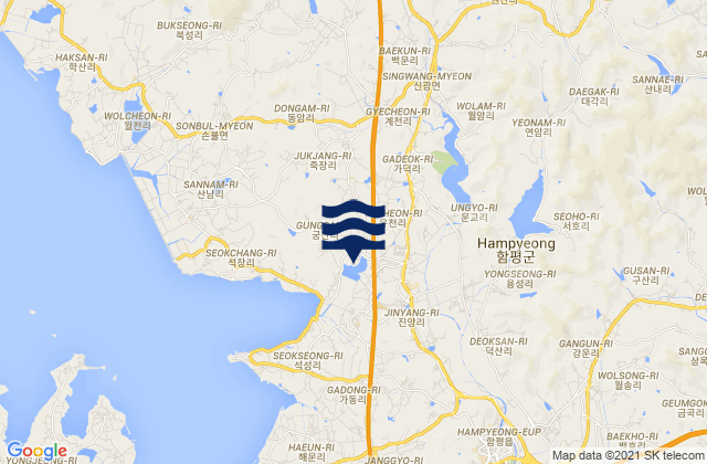 Mapa da tábua de marés em Hampyeong-gun, South Korea