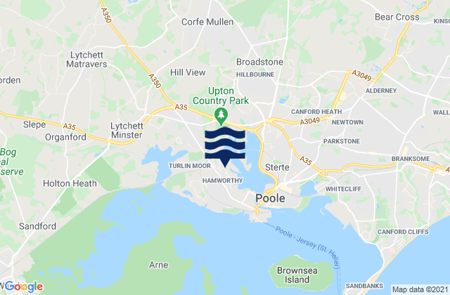 Mapa da tábua de marés em Hamworthy, United Kingdom