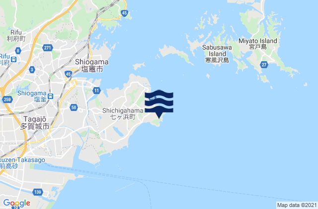 Mapa da tábua de marés em Hanabutihama, Japan