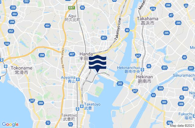 Mapa da tábua de marés em Handa-shi, Japan