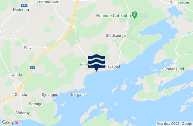 Mapa da tábua de marés em Handen, Sweden