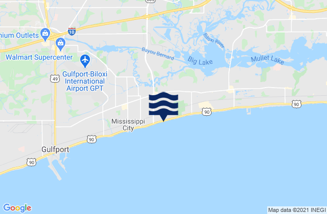 Mapa da tábua de marés em Handsboro Bridge Bernard Bayou, United States
