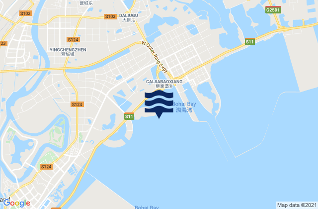 Mapa da tábua de marés em Hangu, China