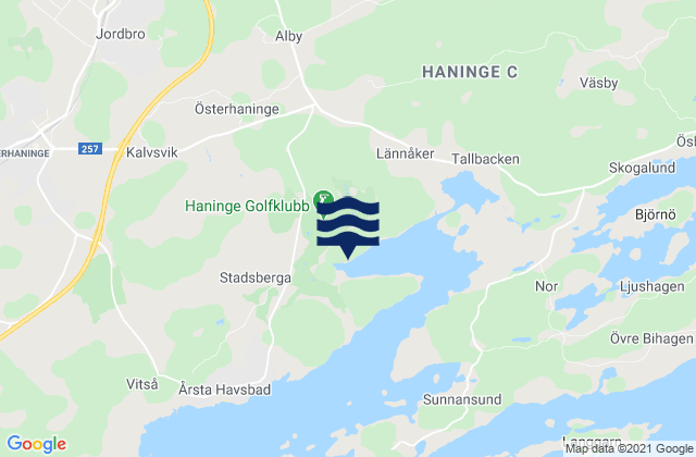 Mapa da tábua de marés em Haninge Kommun, Sweden