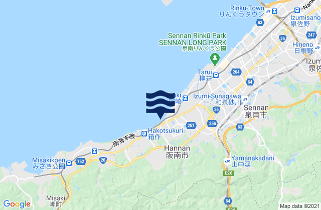 Mapa da tábua de marés em Hannan Shi, Japan
