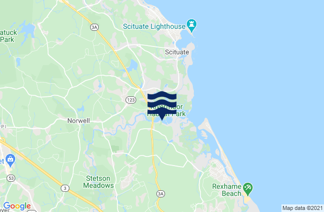 Mapa da tábua de marés em Hanover, United States