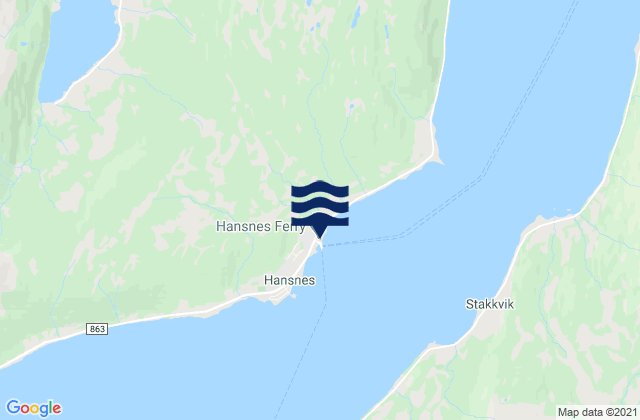 Mapa da tábua de marés em Hansnes, Norway