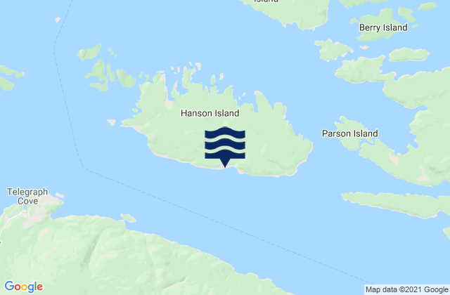 Mapa da tábua de marés em Hanson Island, Canada