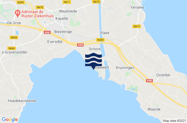 Mapa da tábua de marés em Hansweert, Netherlands