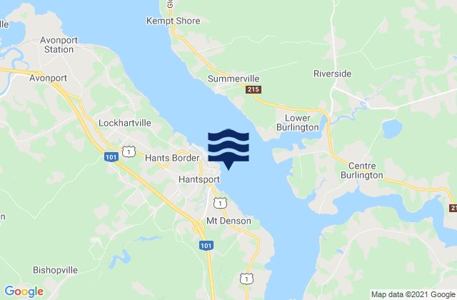 Mapa da tábua de marés em Hantsport, Canada