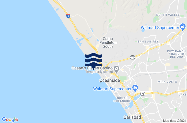 Mapa da tábua de marés em Harbor Beach California, United States