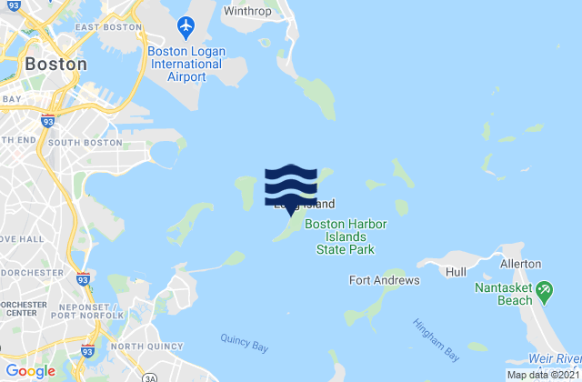 Mapa da tábua de marés em Harbor Islands, United States