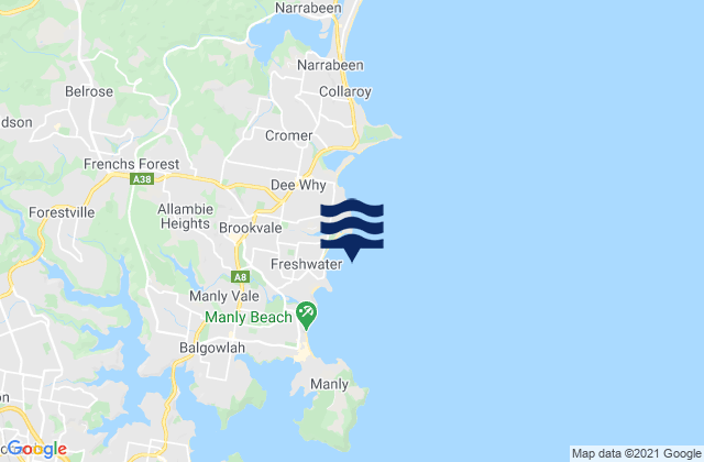 Mapa da tábua de marés em Harbord Beach, Australia