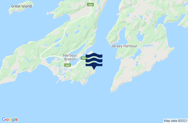 Mapa da tábua de marés em Harbour Breton, Canada