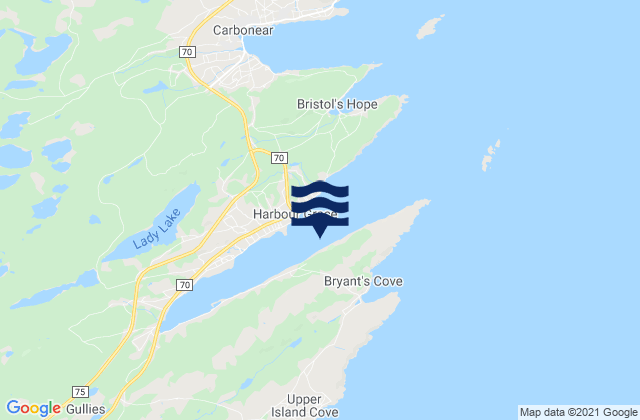 Mapa da tábua de marés em Harbour Grace, Canada