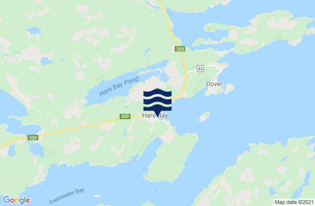 Mapa da tábua de marés em Hare Bay, Canada