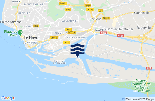 Mapa da tábua de marés em Harfleur, France