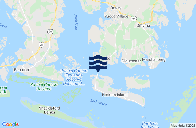 Mapa da tábua de marés em Harkers Island Bridge, United States
