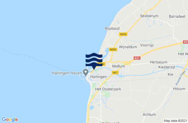 Mapa da tábua de marés em Harlingen, Netherlands