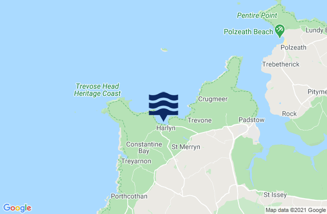 Mapa da tábua de marés em Harlyn Bay Beach, United Kingdom