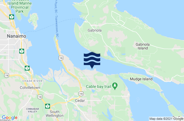 Mapa da tábua de marés em Harmac, Canada