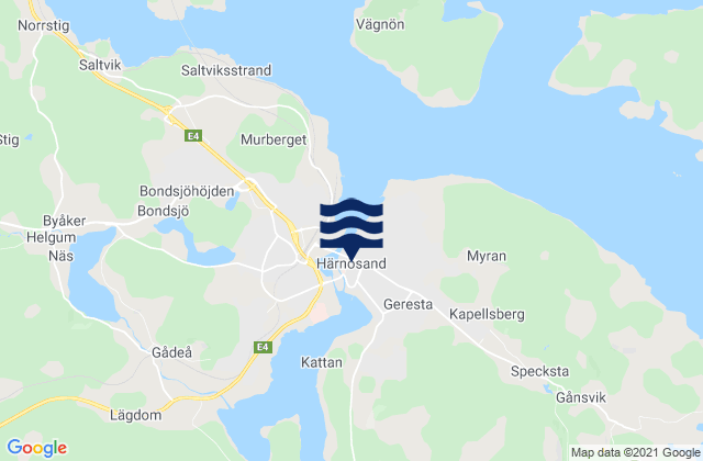 Mapa da tábua de marés em Harnosand, Sweden