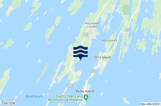 Mapa da tábua de marés em Harpswell Harbor, United States