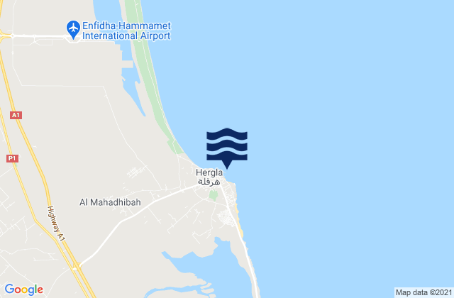 Mapa da tábua de marés em Harqalah, Tunisia