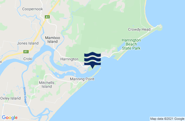 Mapa da tábua de marés em Harrington Inlet, Australia