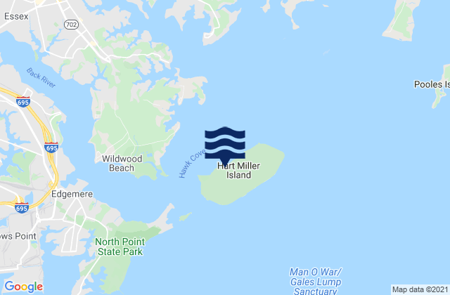 Mapa da tábua de marés em Hart-Miller Island, United States