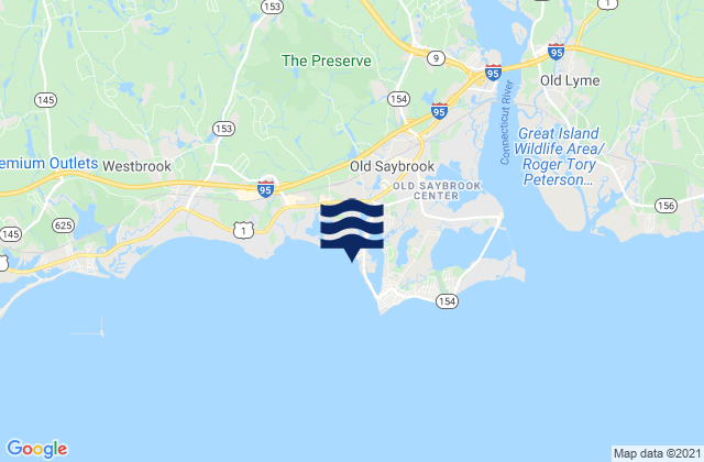 Mapa da tábua de marés em Harveys Beach Old Saybrook, United States