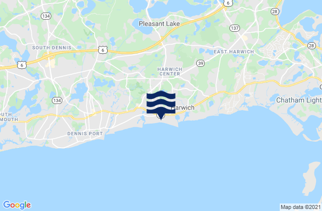 Mapa da tábua de marés em Harwich, United States